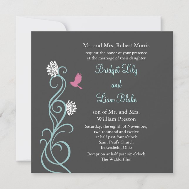 Invitación a la boda de las flores de Lotus (gris) (Anverso)