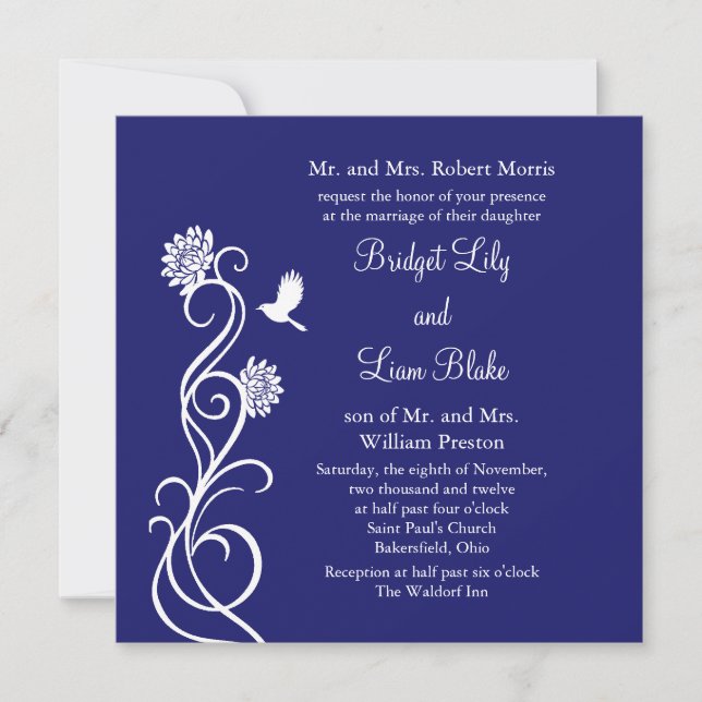 Invitación a la boda de las flores de Lotus (índig (Anverso)