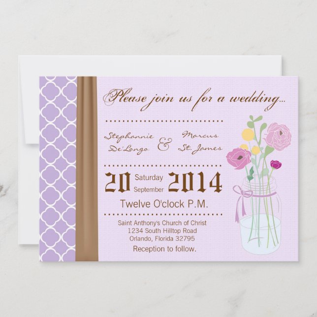 Invitación a la boda de las flores de mason Jar de (Anverso)