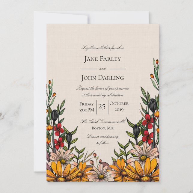 Invitación a la boda de las flores de otoño (Anverso)