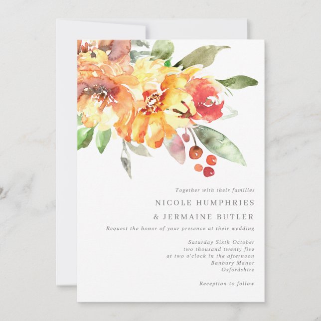 Invitación a la boda de las flores de otoño de acu (Anverso)
