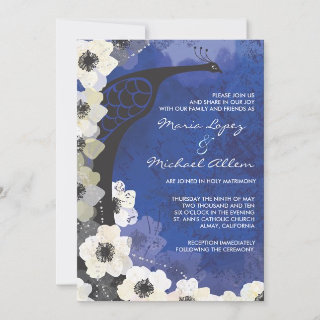 Invitación a la boda de las flores de pavo real y  (Anverso)