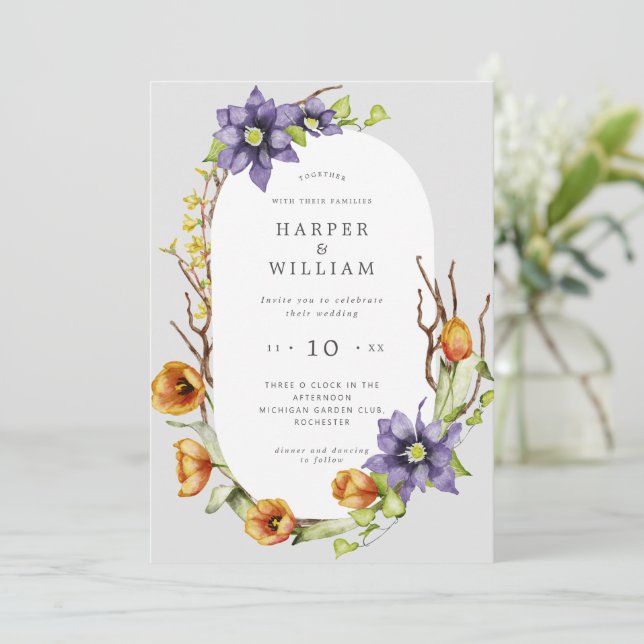 Invitación a la boda de las flores de primavera de (Anverso de pie)