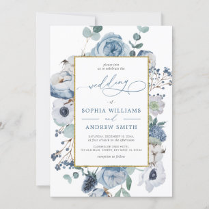 Invitación a la boda de las flores de Rosa azul