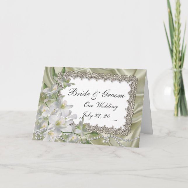 Invitación a la boda de las flores de satén y blan (Anverso)