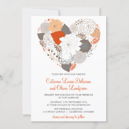 Invitación a la boda de las flores del corazón gri