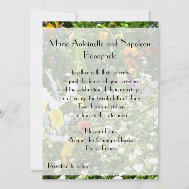 Invitación a la boda de las flores del jardín de M (Anverso)