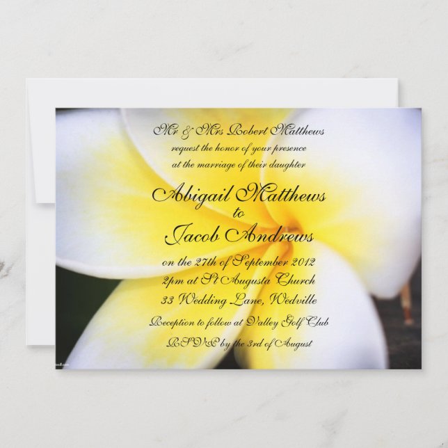 Invitación a la boda de las flores frangipanas de  (Anverso)
