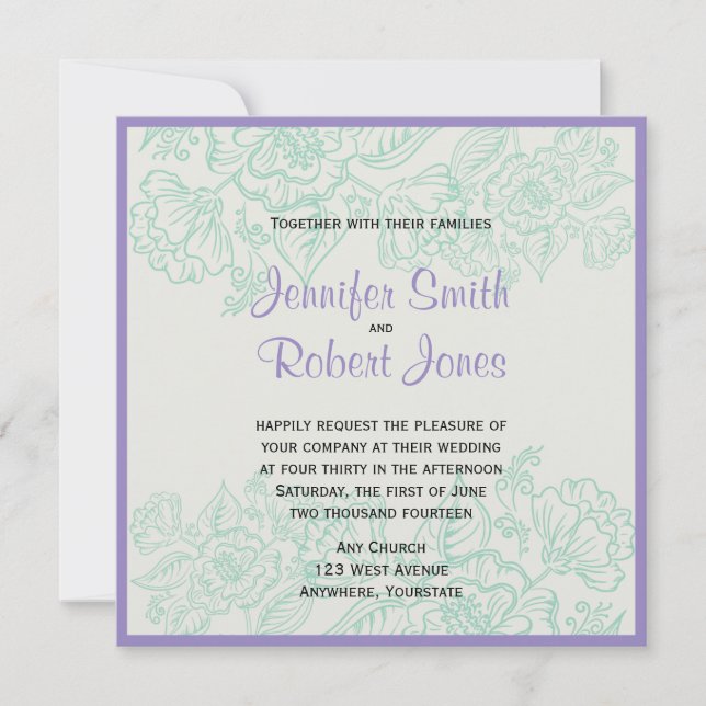 Invitación a la boda de las flores huecas y Verde  (Anverso)