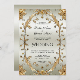 Invitación a la boda de las flores ornadas doradas