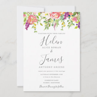 Invitación a la boda de las flores púrpura de la c