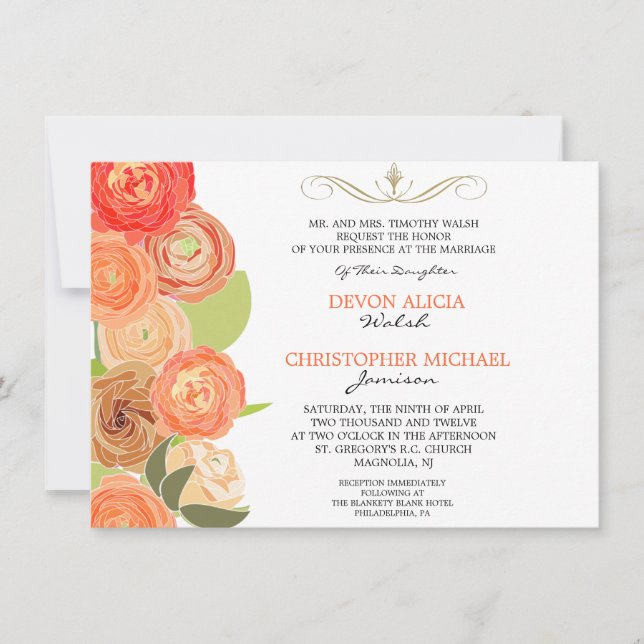 Invitación a la boda de las Flores Ranunculus (Anverso)