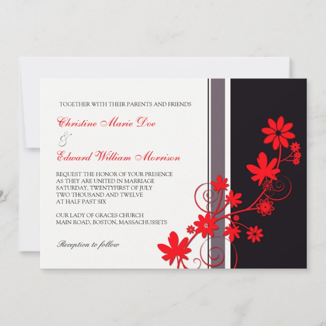 Invitación a la boda de las flores rojas (Anverso)
