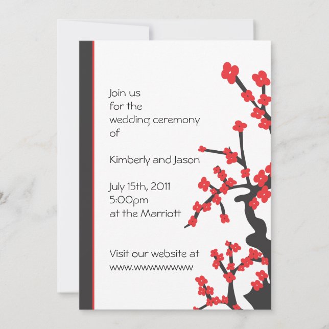 Invitación a la boda de las flores rojas japonesas (Anverso)