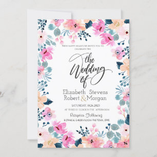 Invitación a la boda de las flores rosadas del jar