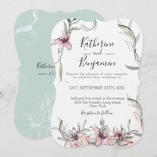 Invitación a la boda de las flores rosadas Lilies (Anverso / Reverso)