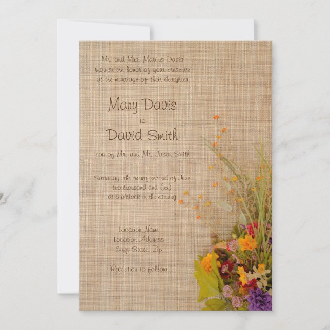 Invitación a la boda de las flores rusticas de oto (Anverso)