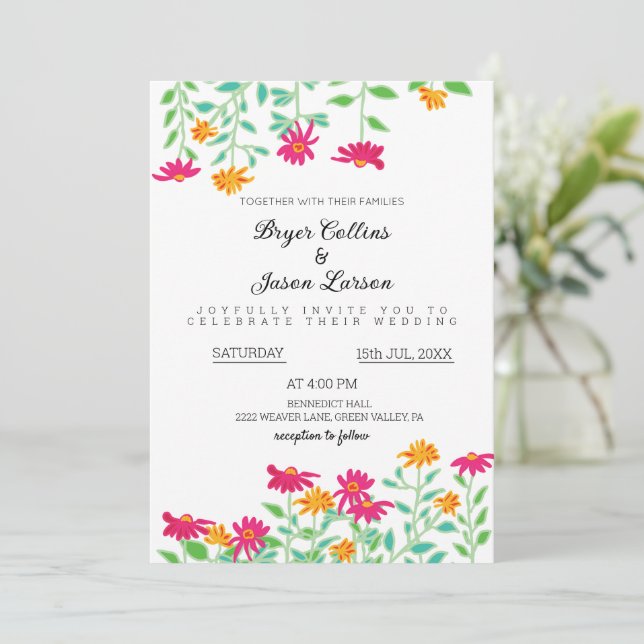 Invitación a la boda de las flores rusticas de Zin (Anverso de pie)