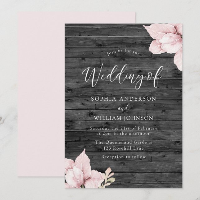 Invitación a la boda de las flores rusticas en Rub (Anverso / Reverso)