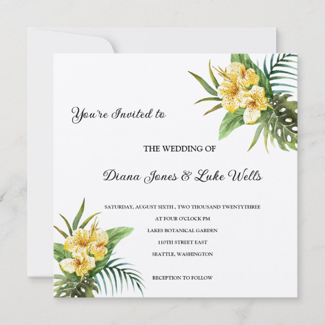Invitación a la boda de las flores tropicales (Anverso)