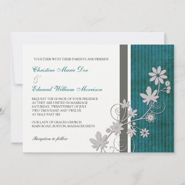 Invitación a la boda de las flores verde azuladas  (Anverso)