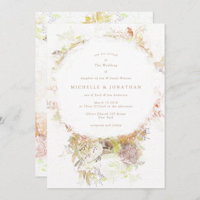 Invitación a la boda de las flores verdes del otoñ (Anverso / Reverso)