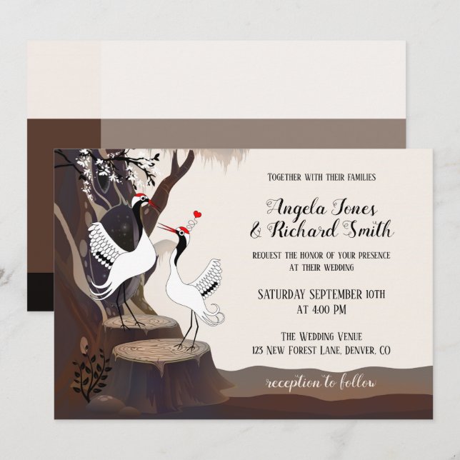 Invitación a la boda de las grullas japonesas (Anverso / Reverso)