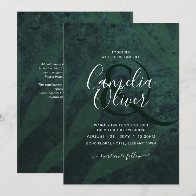Invitación a la boda de las hojas blancas verde es (Anverso / Reverso)