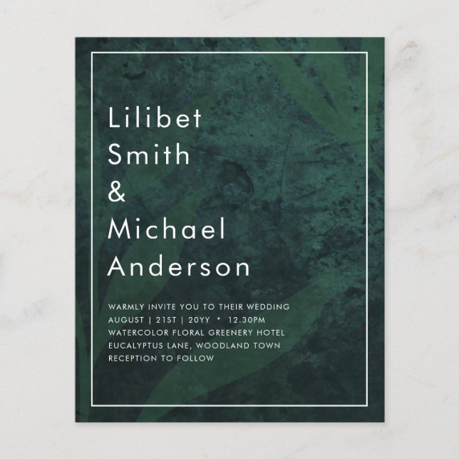 Invitación a la boda de las hojas blancas verde es (Anverso)