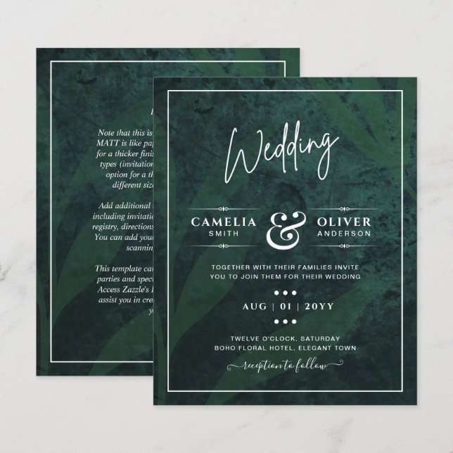 Invitación a la boda de las hojas blancas verde es (Anverso / Reverso)