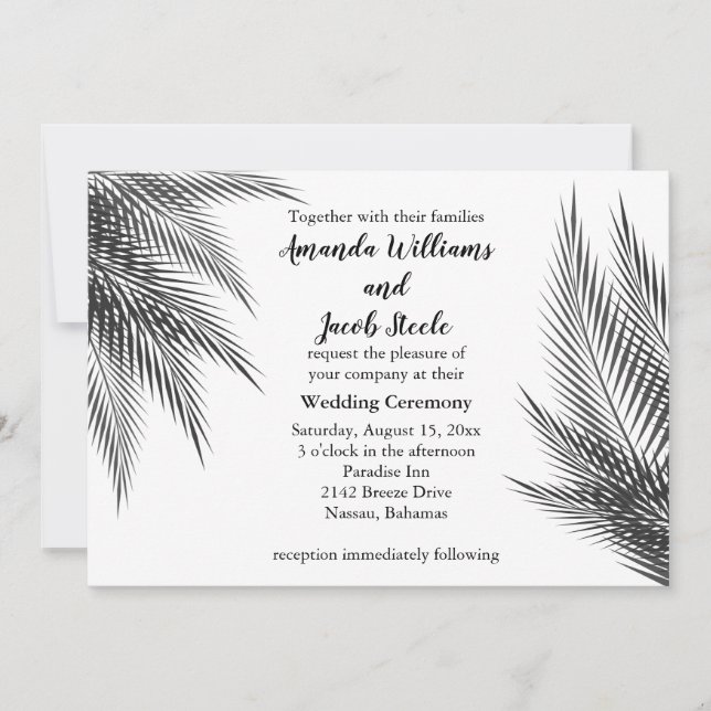 Invitación a la boda de las hojas clásicas de palm (Anverso)