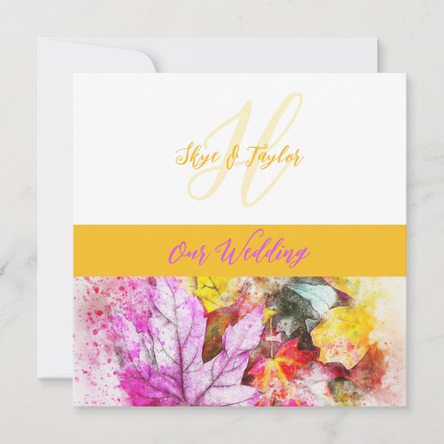Invitación a la boda de las hojas de acuarela (Anverso)