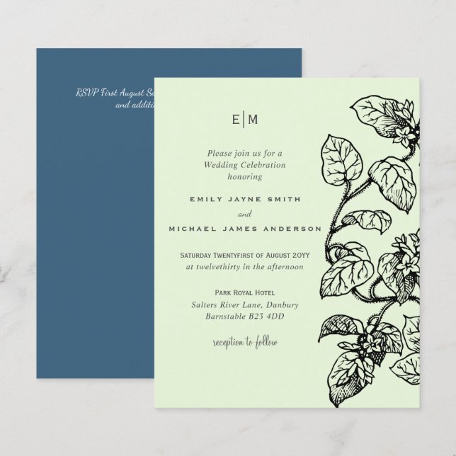 Invitación a la boda de las hojas de jardín botáni (Anverso / Reverso)
