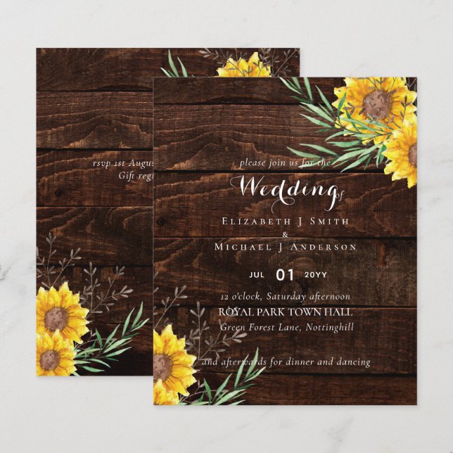 Invitación a la boda de las hojas de oliva de gira (Anverso / Reverso)
