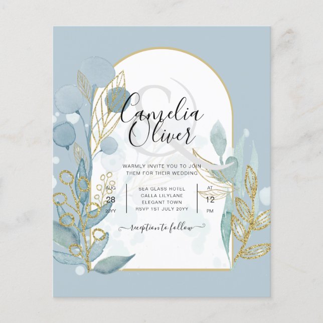 Invitación a la boda de las hojas de oro de Aqua,  (Frente)