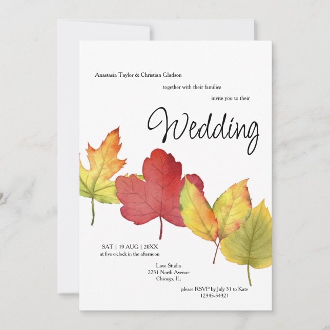 Invitación a la boda de las hojas de otoño (Anverso)