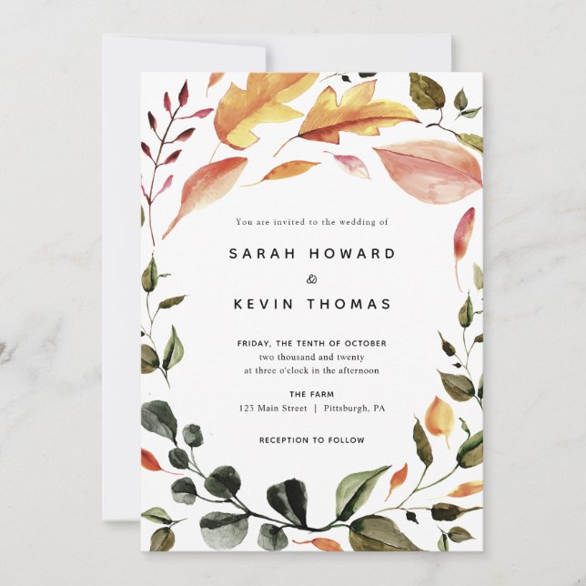 Invitación a la boda de las hojas de otoño (Anverso)
