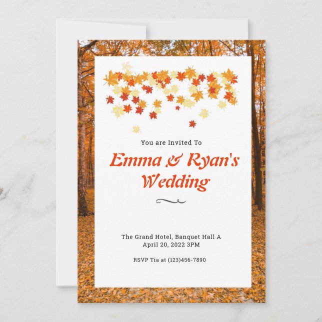 Invitación a la boda de las hojas de otoño (Anverso)