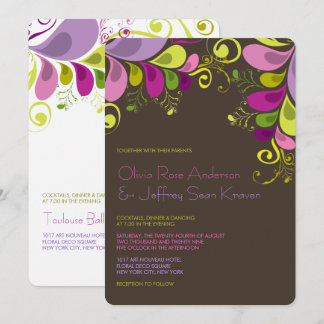 Invitación a la boda de las hojas florales de colo
