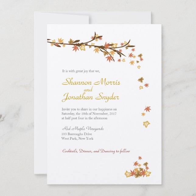 Invitación a la boda de las hojas rusticas (Anverso)