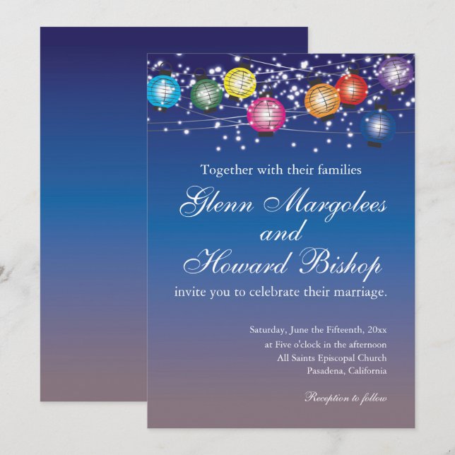 Invitación a la boda de las linternas arcoiris de  (Anverso / Reverso)