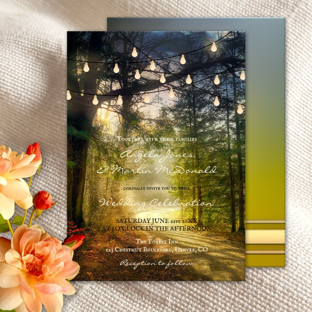 Invitación a la boda de las luces de cadena forest (Subido por el creador)