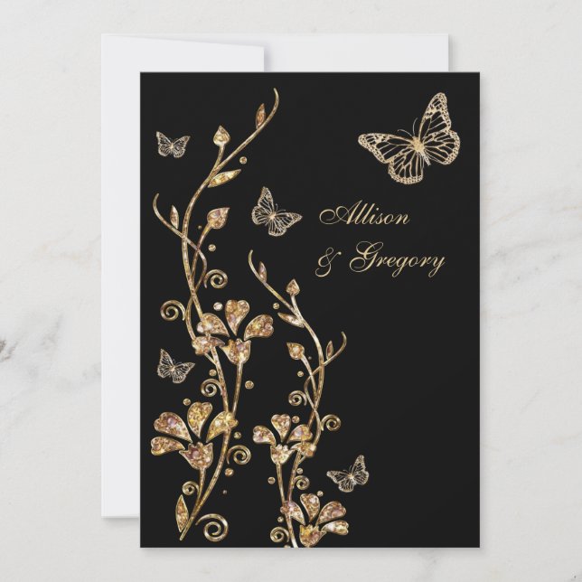 Invitación a la boda de las mariposas florales de  (Anverso)