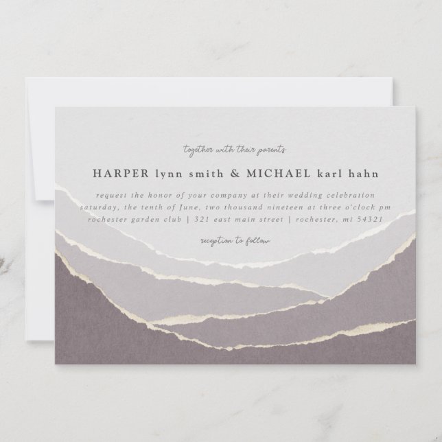 invitación a la boda de las montañas de papel roto (Anverso)