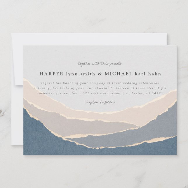 invitación a la boda de las montañas de papel roto (Anverso)