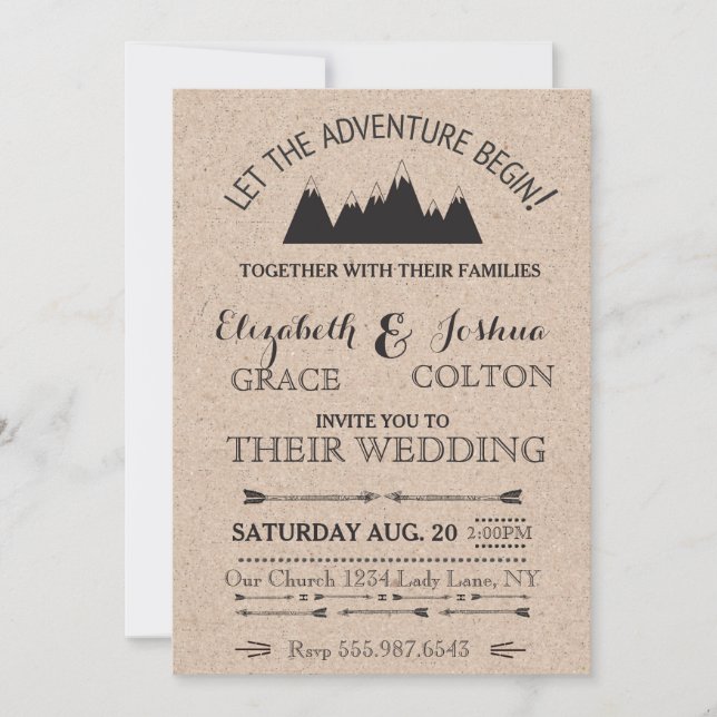 Invitación a la boda de las montañas rusticas (Anverso)