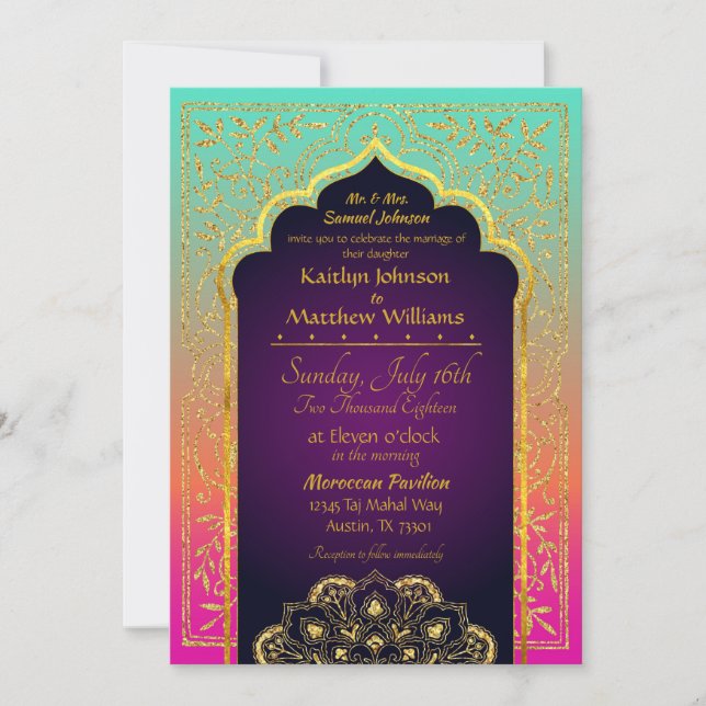 Invitación a la boda de las noches de Bollywood en (Anverso)