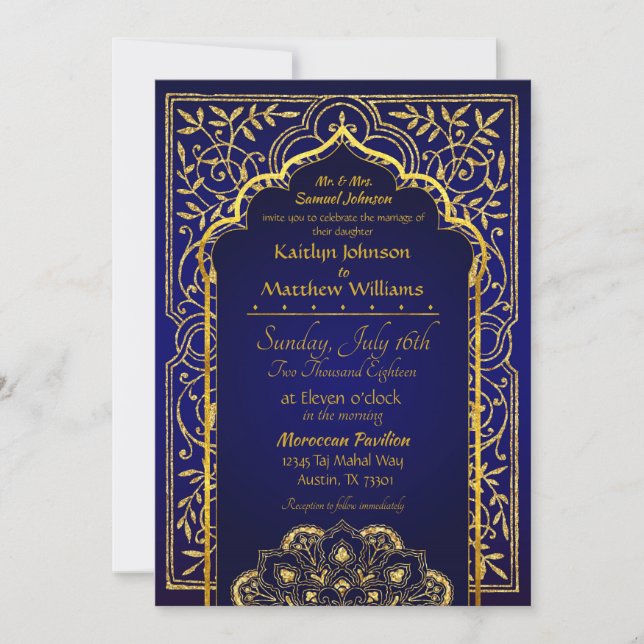Invitación a la boda de las noches de Bollywood en (Anverso)