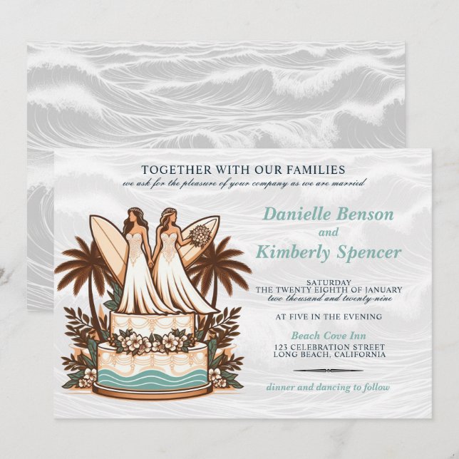 Invitación a la boda de las novias de Surf (Anverso / Reverso)