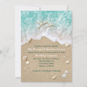 Invitación a la boda de las olas de playa y de las